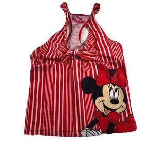 Disney Minnie Mouse Girls Red White Striped Racerback Tankini Swim Top 6/6X